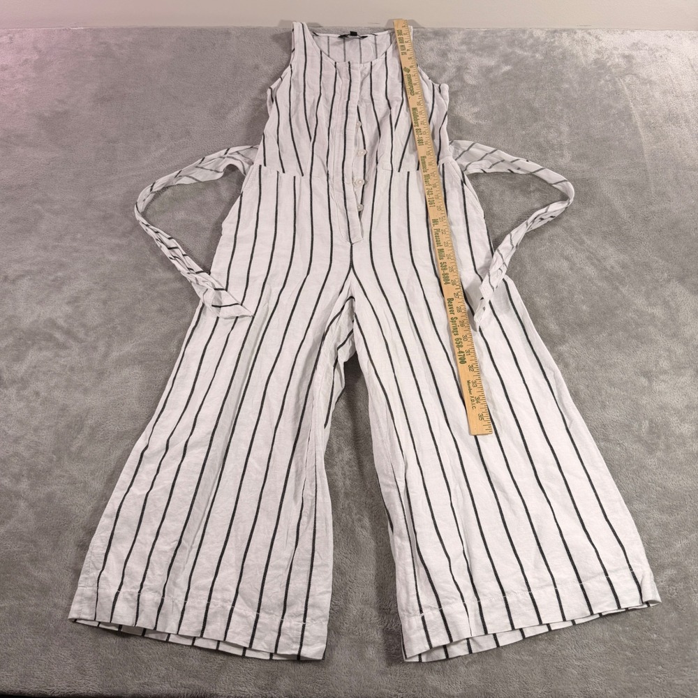 Banana Republic Jumpsuit Womens 00P White Black Stripe Linen Cotton Wide Leg - Picture 2 of 9